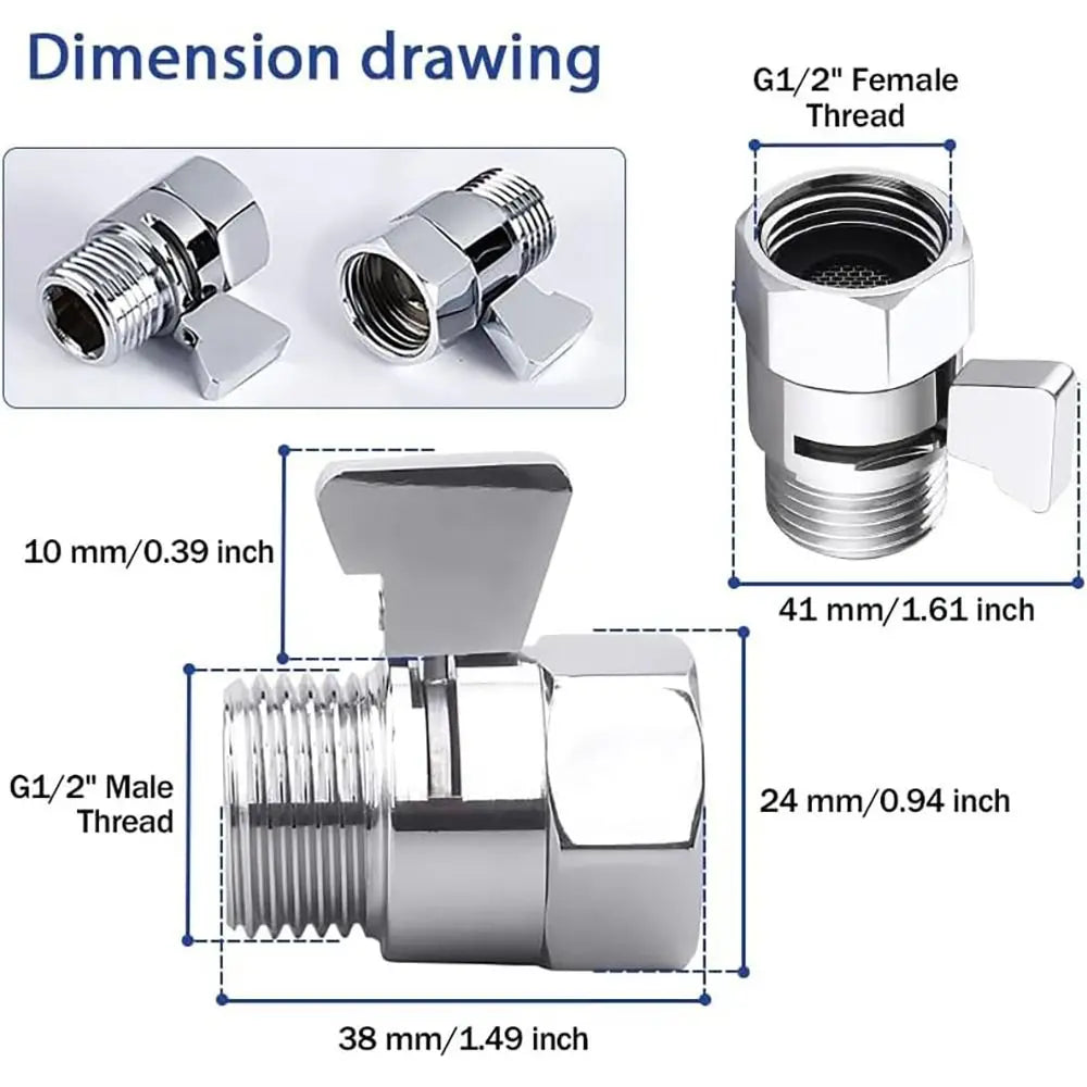 Brass Shower Flow Control Valve Female Male G1/2 Shower Head Shut Off Valve