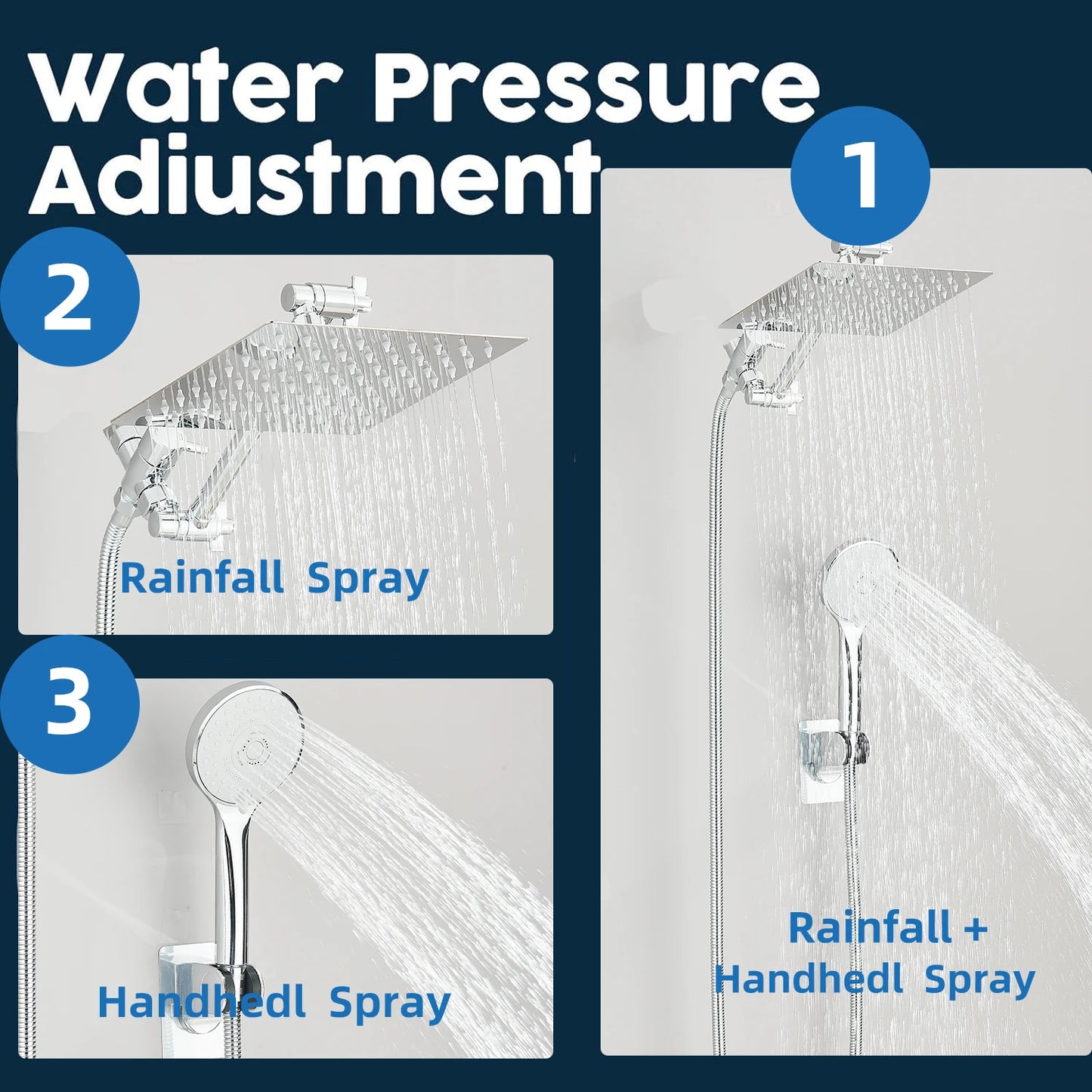 8-12 Inch High Pressure Rainfall Shower Head Combo with Handheld Spray