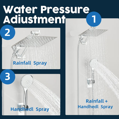 8-12 Inch High Pressure Rainfall Shower Head Combo with Handheld Spray