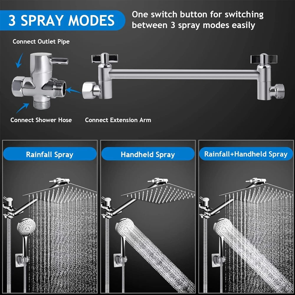 8-12 Inch High Pressure Rainfall Shower Head Combo with Handheld Spray