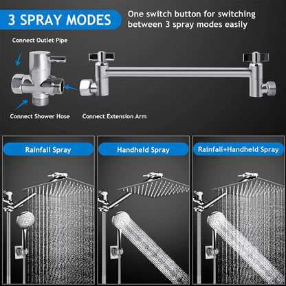 8-12 Inch High Pressure Rainfall Shower Head Combo with Handheld Spray